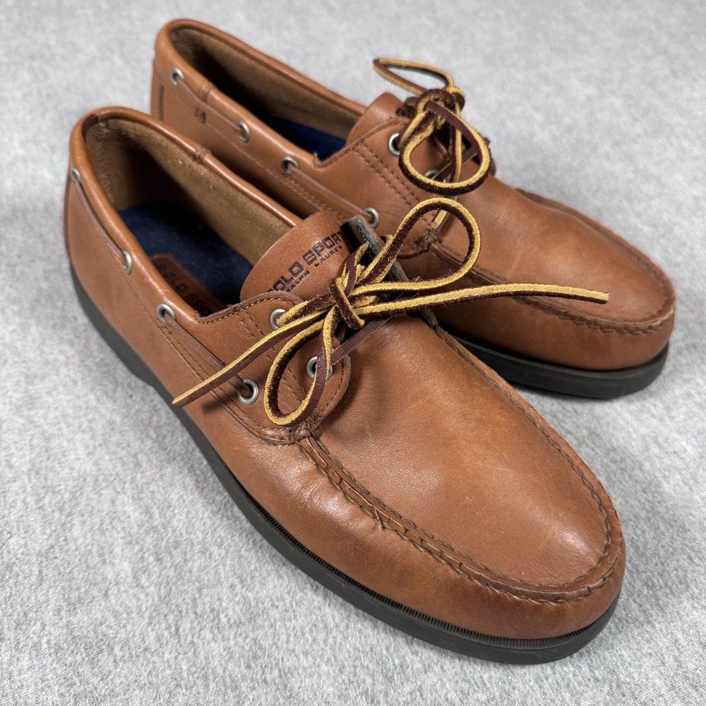 POLO SPORT RALPH LAUREN Boat Shoes Vtg 90s Loafers Brown Leather Men's US 10 D